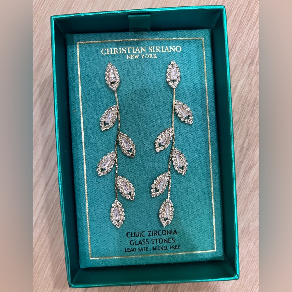 Christian Siriano Sparkling Silver Leaf Earrings